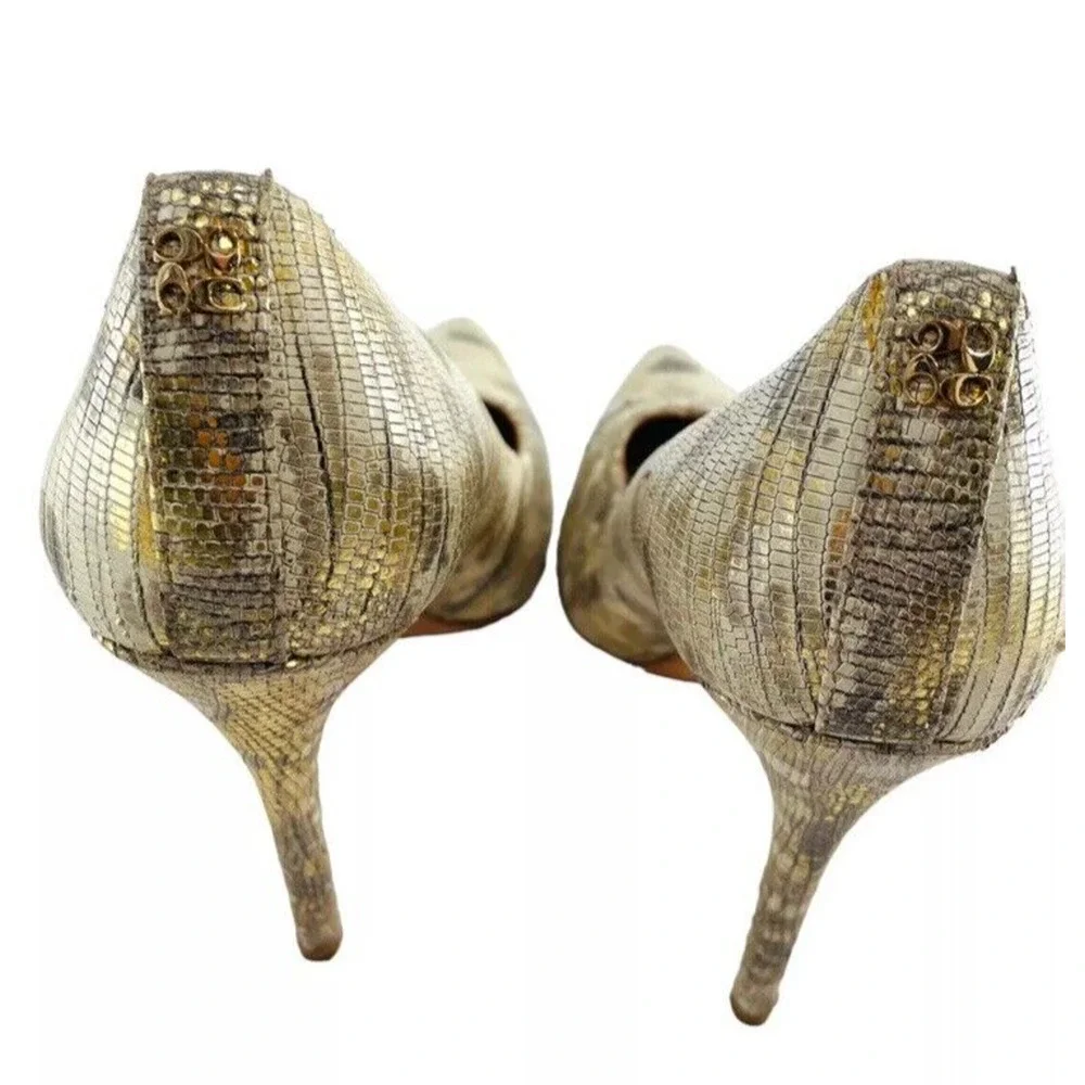 COACH New York‎ Harlee Gold Snakeskin Pumps Pointed Toe Heels Size 8.5 B